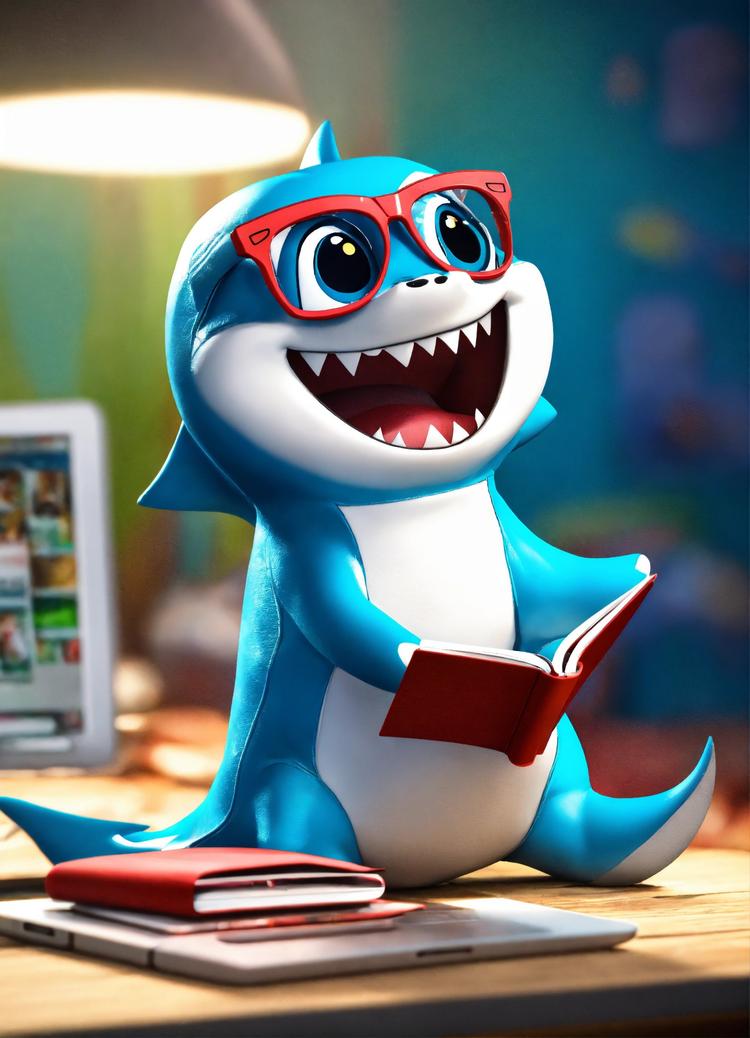 babyShark avec un livre