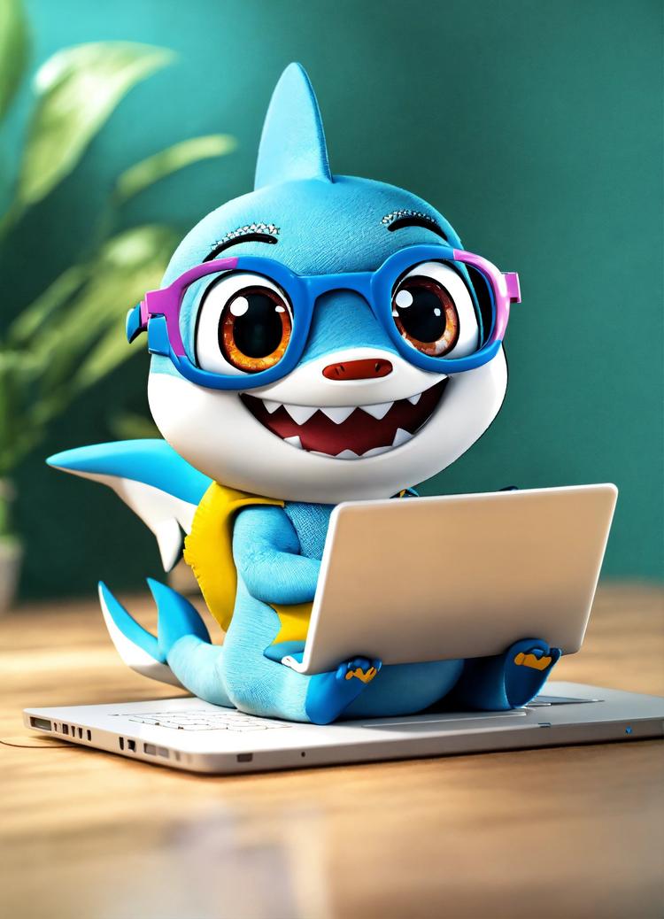 babyShark avec un ordinateur portable