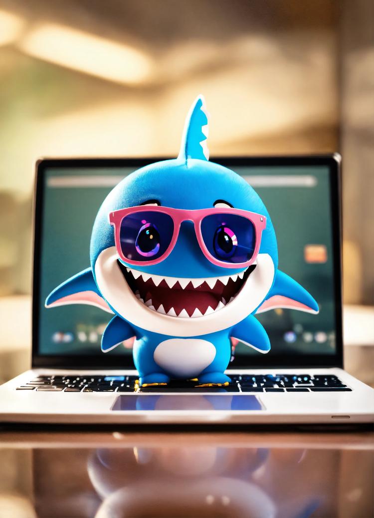 babyShark heureux sur un clavier